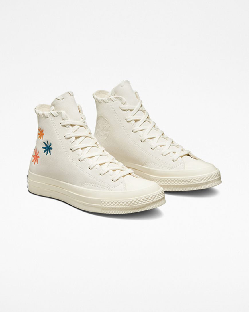 Dámské Boty Vysoké Converse Chuck 70 Embroidered Florals Béžový Béžový Bílé | CZ XFWZ65